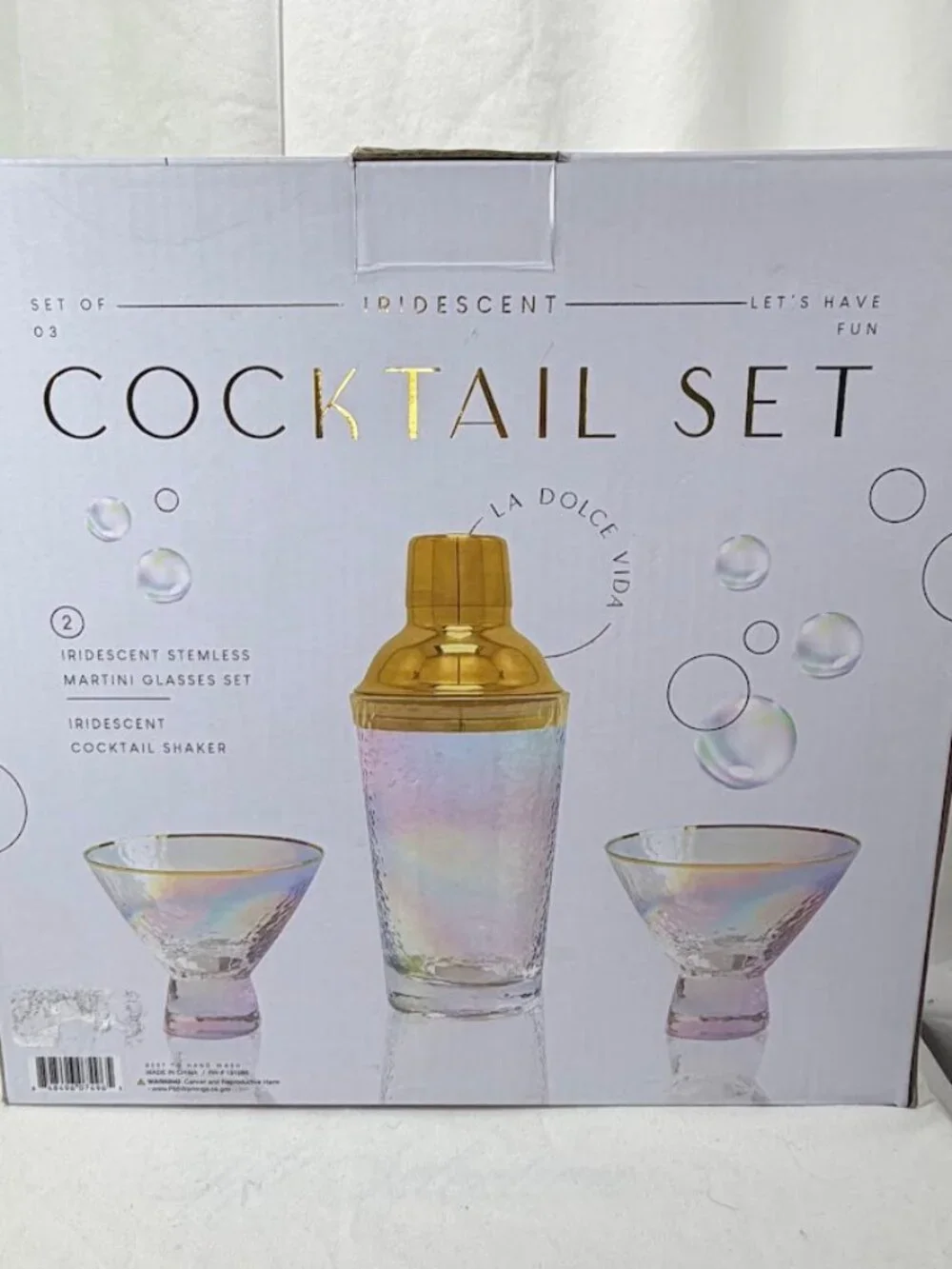 Iridescent Cocktail Set. Bar Tender Set. 3 Pieces. New In Box Never Opened